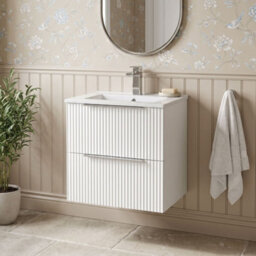 Balterley Tixall Fluted 2 Drawer Wall Hung Vanity Unit With Minimalist Basin, Satin White, 500mm - thumbnail 2