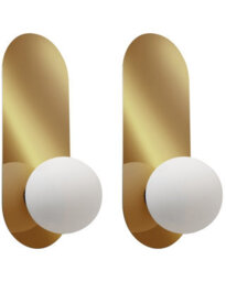Beliani Gold Set Of 2 Wall Lamps With Opaque Glass Vintage Globes, Gloss Gold Finish, W12 X D13 X H30Cm - thumbnail 2