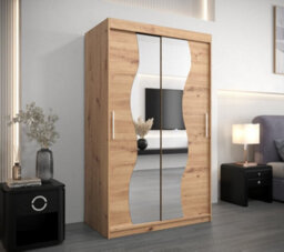 Arte Madrid Contemporary 2 Mirrored Sliding Door Wardrobe 5 Shelves 2 Rails Oak Artisan Effect (H)2000mm (W)1200mm (D)620mm - thumbnail 2