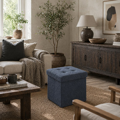 Wyld Haus Fazi Sherpa Fleece Blue Foldable Storage Ottoman With Diamond-Tufted Lid, 38 X 38 X 38 Cm - image 1