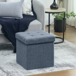 Wyld Haus Fazi Sherpa Fleece Blue Foldable Storage Ottoman With Diamond-Tufted Lid, 38 X 38 X 38 Cm - thumbnail 3