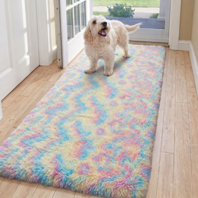 Oxford Homeware Shaggy Rug Anti-Slip Washable Soft Fluffy Living Room And Bedroom Rug (Rainbow, 60X220Cm) - image 1