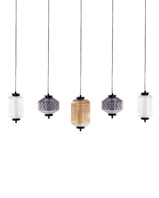 Wyld And Coco Aurora Pendant Lamp, Iron Finish, Multicolour Smoked Glass, 5-Light, Adjustable Height - image 1