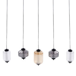 Wyld And Coco Aurora Pendant Lamp, Iron Finish, Multicolour Smoked Glass, 5-Light, Adjustable Height - thumbnail 4