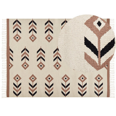 Beliani Rug Niavan Beige 160 X 230 Cm Cotton Kilim - image 1