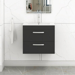 Royal Bathrooms Turin 600mm Matt Black Wall Hung Vanity Unit 2 Drawer With Minimalist Basin - thumbnail 1