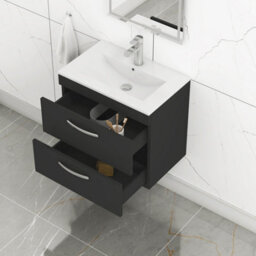 Royal Bathrooms Turin 600mm Matt Black Wall Hung Vanity Unit 2 Drawer With Minimalist Basin - thumbnail 5