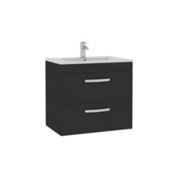 Royal Bathrooms Turin 600mm Matt Black Wall Hung Vanity Unit 2 Drawer With Minimalist Basin - thumbnail 6