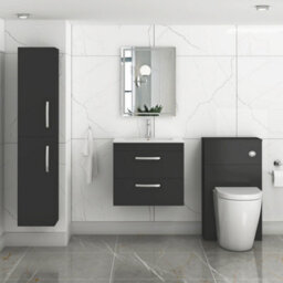 Royal Bathrooms Turin 600mm Matt Black Wall Hung Vanity Unit 2 Drawer With Minimalist Basin - thumbnail 4