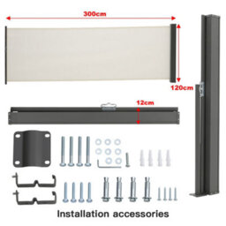 Living And Home Beige Outdoor Patio Retractable Side Awning Balcony Sunshade Blind 300Cm X 120 Cm - thumbnail 7