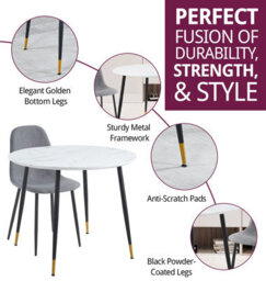 Hallowood Furniture Finley Small Round Dining Table In Marble Finish With 2 Dark Grey Fabric Chairs - thumbnail 2