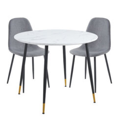 Hallowood Furniture Finley Small Round Dining Table In Marble Finish With 2 Dark Grey Fabric Chairs - thumbnail 8