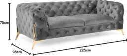 Stratus Interiors Modern Italian Chesterfield Sofa Plush Velvet 3 Seater 195W - thumbnail 2