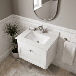 Balterley Swynnerton Traditional 1 Drawer Wall Hung Vanity Unit With Marble Basin, Satin White, 600mm - thumbnail 3