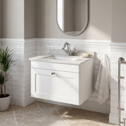 Balterley Swynnerton Traditional 1 Drawer Wall Hung Vanity Unit With Marble Basin, Satin White, 600mm - thumbnail 2