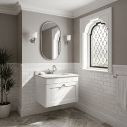 Balterley Swynnerton Traditional 1 Drawer Wall Hung Vanity Unit With Marble Basin, Satin White, 600mm - thumbnail 4