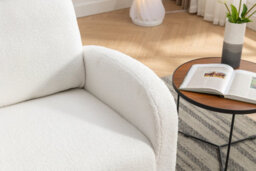 Mid Century Modern Teddy Fabric Upholstered Rocking Chair Padded Seat For Living Room Bedroom, Beige - thumbnail 4