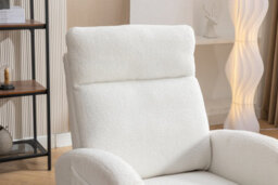 Mid Century Modern Teddy Fabric Upholstered Rocking Chair Padded Seat For Living Room Bedroom, Beige - thumbnail 6