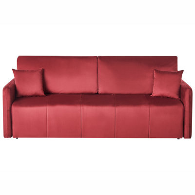Beliani Sofa Bed 3 Seater Egge Velvet Burgundy - image 1