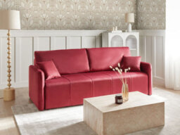Beliani Sofa Bed 3 Seater Egge Velvet Burgundy - thumbnail 2