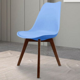 Fusion Living Soho Light Blue Plastic Dining Chair With Squared Dark Wood Legs - thumbnail 2