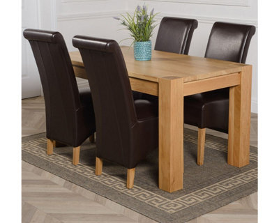 That's Furniture Kuba 150 X 85 Cm Chunky Medium Oak Dining Table And 4 Chairs Dining Set With Montana Brown Leather Chairs - image 1