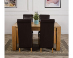 That's Furniture Kuba 150 X 85 Cm Chunky Medium Oak Dining Table And 4 Chairs Dining Set With Montana Brown Leather Chairs - thumbnail 2