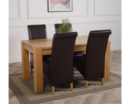 That's Furniture Kuba 150 X 85 Cm Chunky Medium Oak Dining Table And 4 Chairs Dining Set With Montana Brown Leather Chairs - thumbnail 3