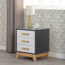 Seconique Cleveland 3 Drawer Bedside In White And Pine With Grey Metal Effect