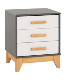Seconique Cleveland 3 Drawer Bedside In White And Pine With Grey Metal Effect - thumbnail 2