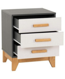 Seconique Cleveland 3 Drawer Bedside In White And Pine With Grey Metal Effect - thumbnail 3
