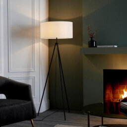 Anson Lighting Luminosa Tripod & Cylinder Base & Shade Floor Lamp Matt Black & Vintage White Fabric - thumbnail 3
