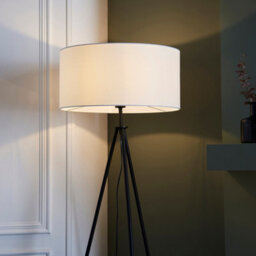 Anson Lighting Luminosa Tripod & Cylinder Base & Shade Floor Lamp Matt Black & Vintage White Fabric - thumbnail 4