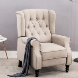 More4Homes Althorpe Pushback Wingback Fireside Recliner Armchair (Pumice Linen) - thumbnail 2