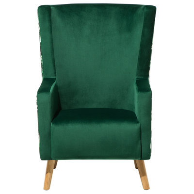 Wyld And Coco Wingback Chair Deep Green Velvet High Back With Slanted Rubberwood Legs - image 1