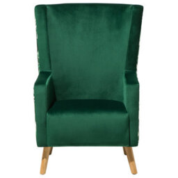 Wyld And Coco Wingback Chair Deep Green Velvet High Back With Slanted Rubberwood Legs - thumbnail 1