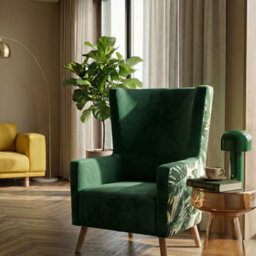 Wyld And Coco Wingback Chair Deep Green Velvet High Back With Slanted Rubberwood Legs - thumbnail 2