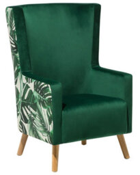 Wyld And Coco Wingback Chair Deep Green Velvet High Back With Slanted Rubberwood Legs - thumbnail 3