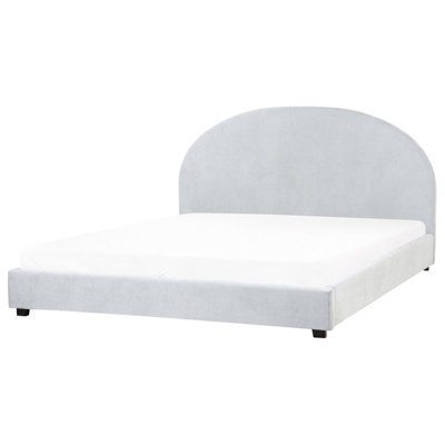 Beliani Bed Chenille Vaucluse 180 X 200 Cm (Eu Super King) Light Blue - image 1