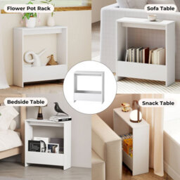 Levede Side Table Magazine Storage End Table Narrow For Living Room White - thumbnail 5