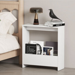 Levede Side Table Magazine Storage End Table Narrow For Living Room White - thumbnail 1