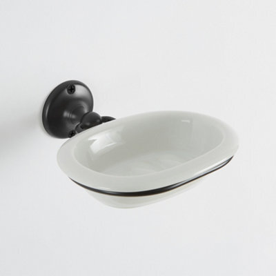 Homestylestore Black Wall Mounted White Ceramic Soap Dish And Holder - image 1