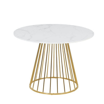 Buttercup Farm New mmilo Liverpool Style Marble Table With Golden Chrome Legs - L100 X W100 X H75 Cm - White - image 1