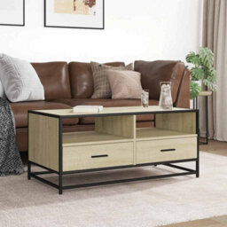 Walplus Coffee Table Sonoma Oak 100X50X45 Cm Engineered Wood And Metal - thumbnail 3