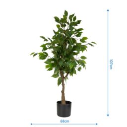 Candlelight 107Cm Green & Black Ficus Tree Artificial Plant In Black Pot - thumbnail 3