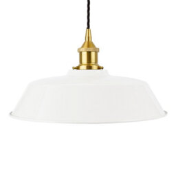 White Chancery Painted Dome Pendant Light With Polished Brass Lamp Holder And Black Twisted Cable - Se Home - thumbnail 1