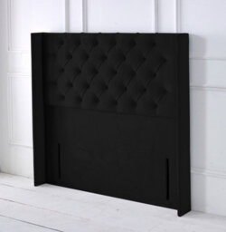 "Slumbre Chesterfield Winged Plush Velvet 4Ft6 Double 50"" Floor Standing Headboard - Black"