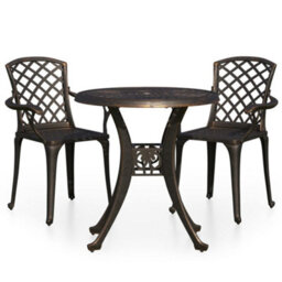 Berkfield 3 Piece Bistro Set Cast Aluminium Bronze - thumbnail 2