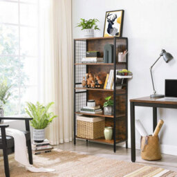 Songmics Bookcase, Office Storage Shelf, 4 Tiers For Books, Steel Frame, S-Shaped Hooks, Room, Studio, Rustic Brown And Black - thumbnail 3