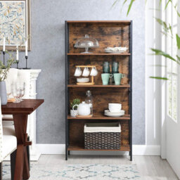Songmics Bookcase, Office Storage Shelf, 4 Tiers For Books, Steel Frame, S-Shaped Hooks, Room, Studio, Rustic Brown And Black - thumbnail 4